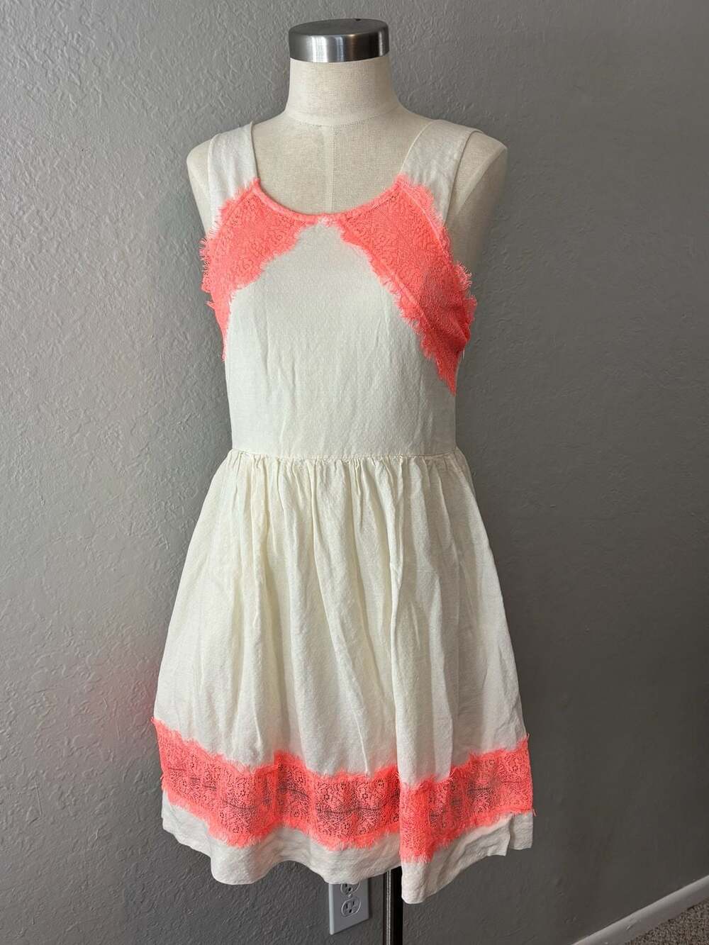 Free People Georgia Alabaster & Neon Pink Lace Fit & Flare Dress